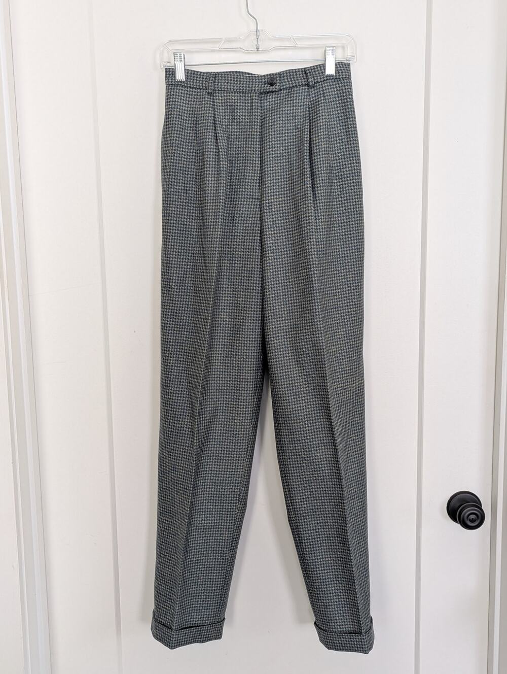 Vtg Talbots 100% Wool Houndstooth Pleated Dress Pants Cuffed Sz 4 High Rise